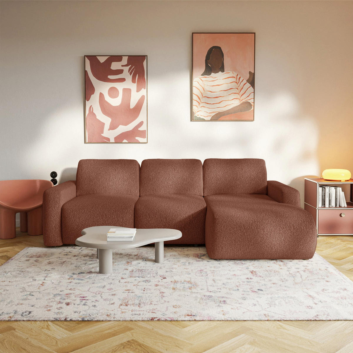ECKSOFA Carnos Mini Kupfer Chenille - Schwarz/Kupferfarben, Kunststoff/Textil (164/238cm) - Selsey