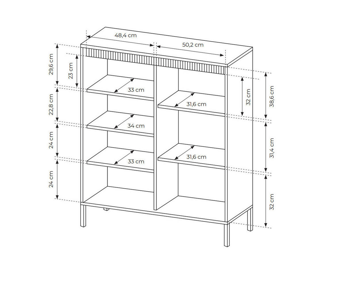 HIGHBOARD Ferrato A 104 cm Beige - mit 3 Türen, 5 Fachböden und Riffel-Optik - Beige, Holz/Holzwerkstoff (103/123/39cm) - Ravio