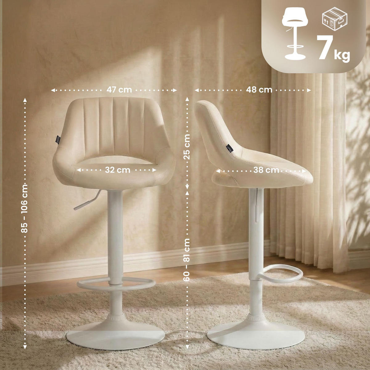 BARHOCKER Lederlook Creme - Creme/Weiß, Textil/Metall (47/85/48cm) - CLP