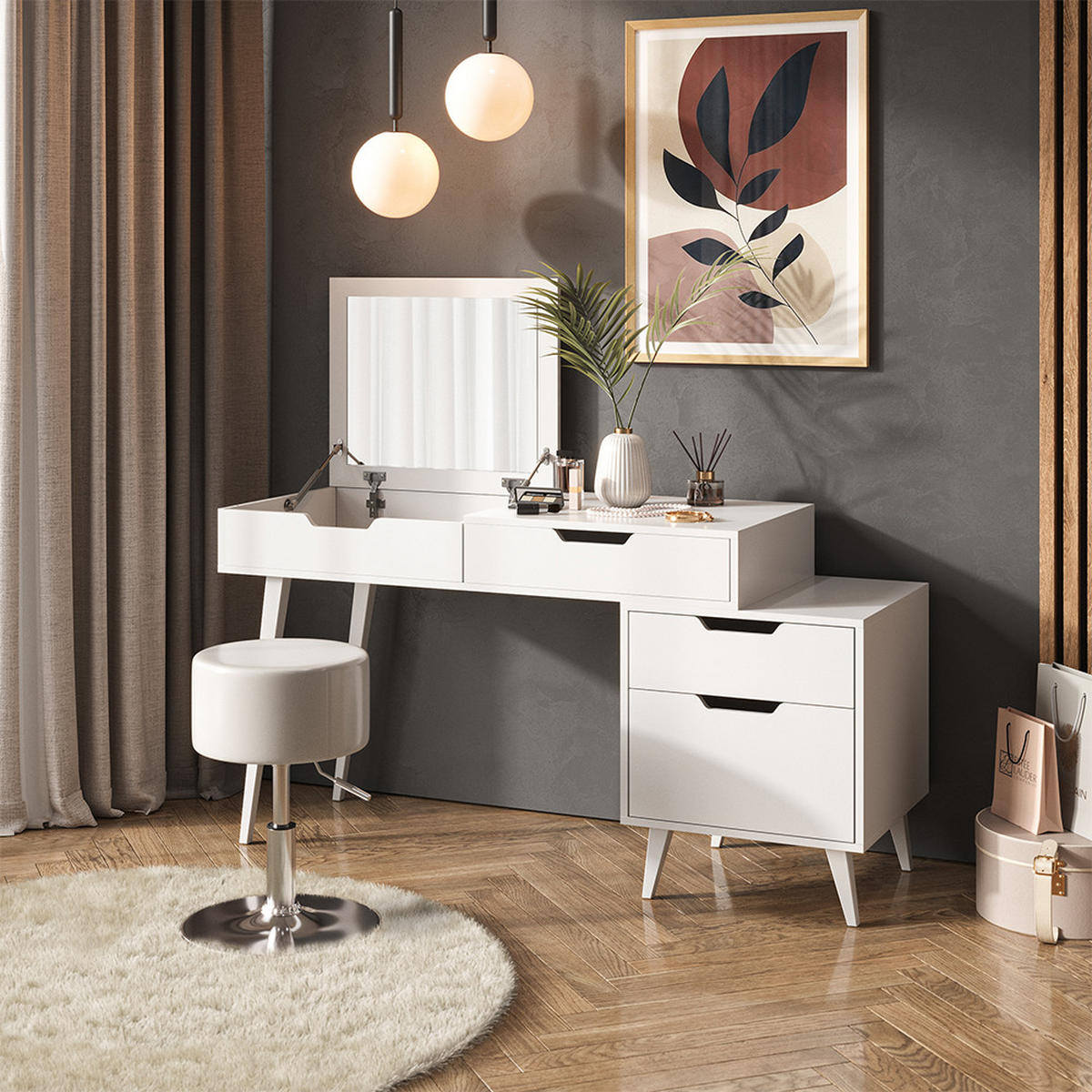 SCHMINKTISCH Judy Weiß 145 x 125.5 cm mit Spiegel - Weiß, Holzwerkstoff (145/125.5/50cm) - Vicco