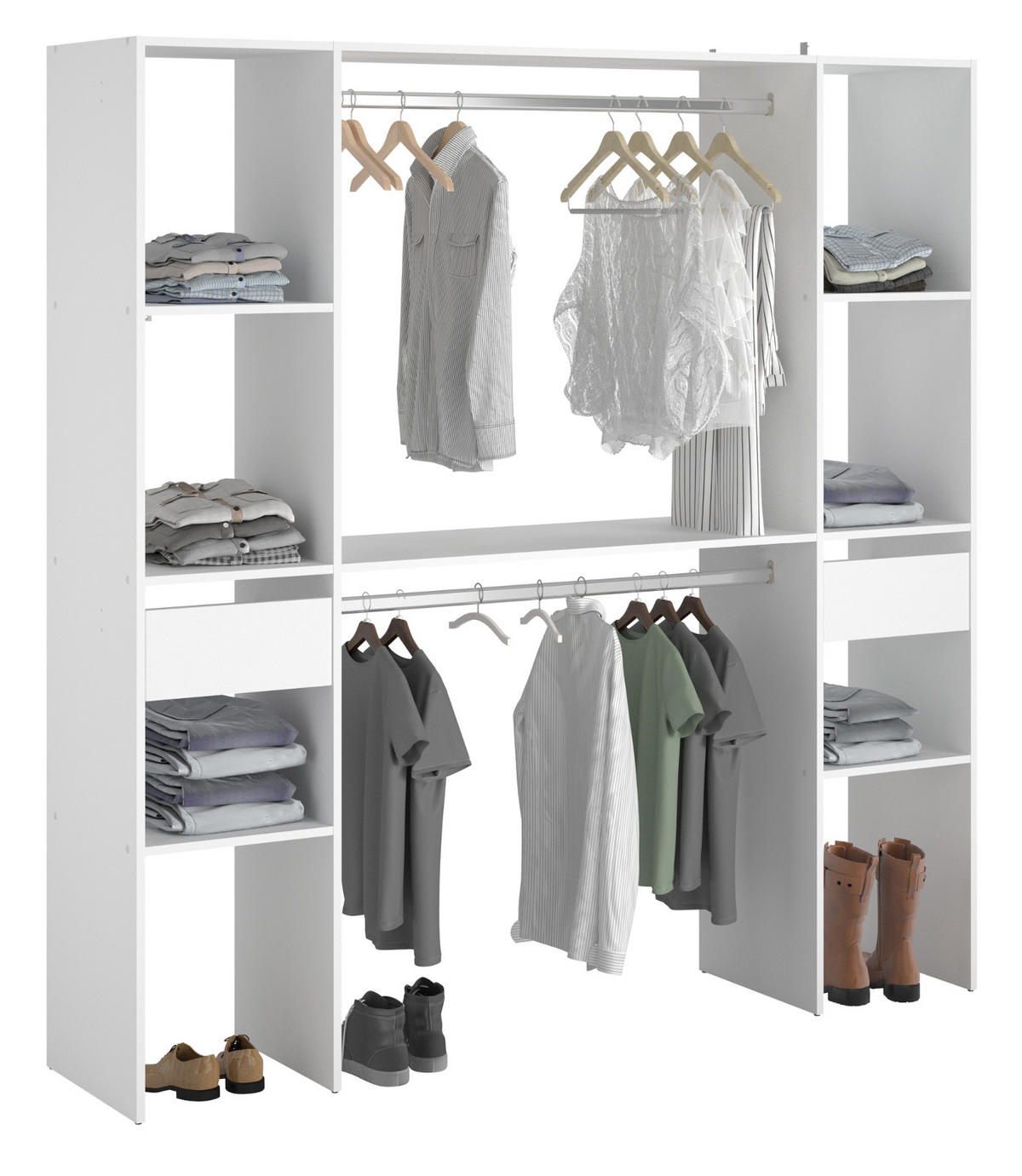 KLEIDERSCHRANK weiß 176 cm, Mehrzweckschrank mit Kleiderstangen - Weiß, Holzwerkstoff/Metall (176/180/40cm) - Parisot Meuble