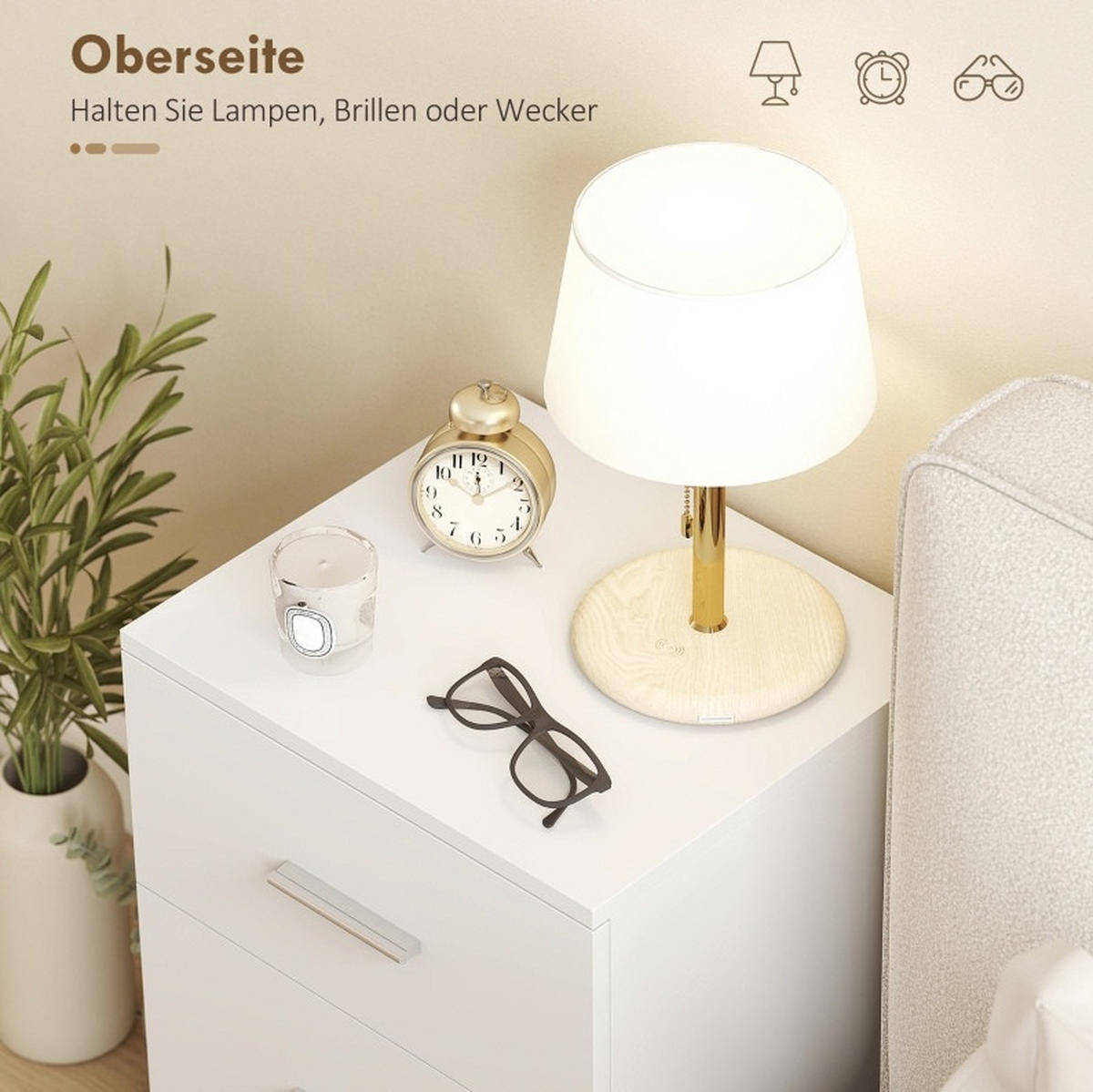 NACHTTISCH 40/60/35 cm Weiß aus Holz mit 3 Schubladen - Weiß, Holz (40/60/35cm) - OKMYHOME