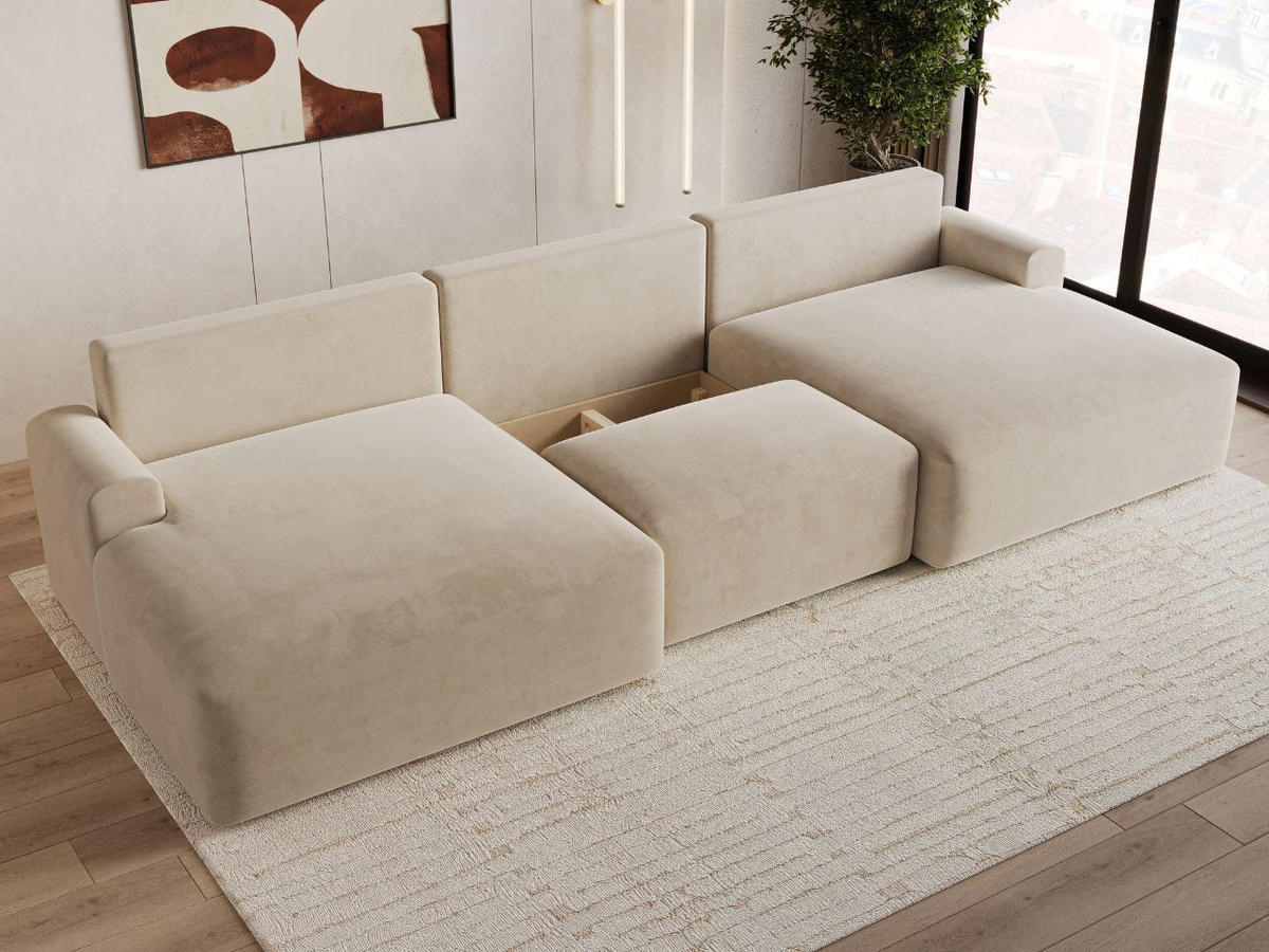 ECKSOFA U Serene Beige - Beige, Holz/Textil (391/145cm) - Graingold