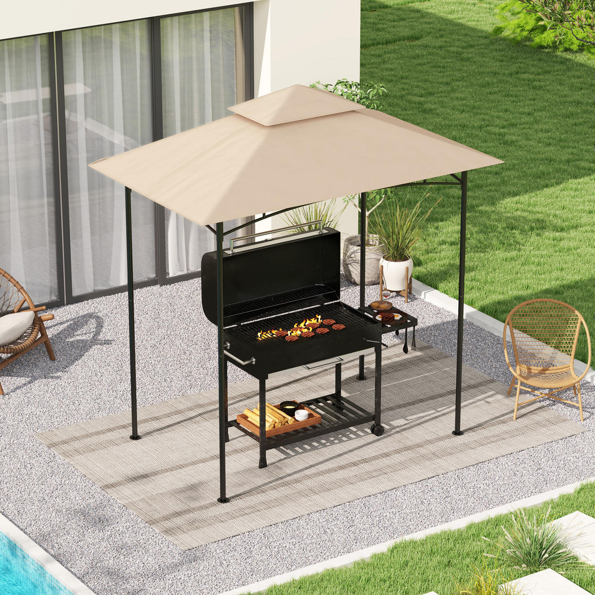 ERSATZDACH für Grillpavillon 1,5 m x 2,4 m - Beige, Kunststoff (152/1/244cm) - Outsunny
