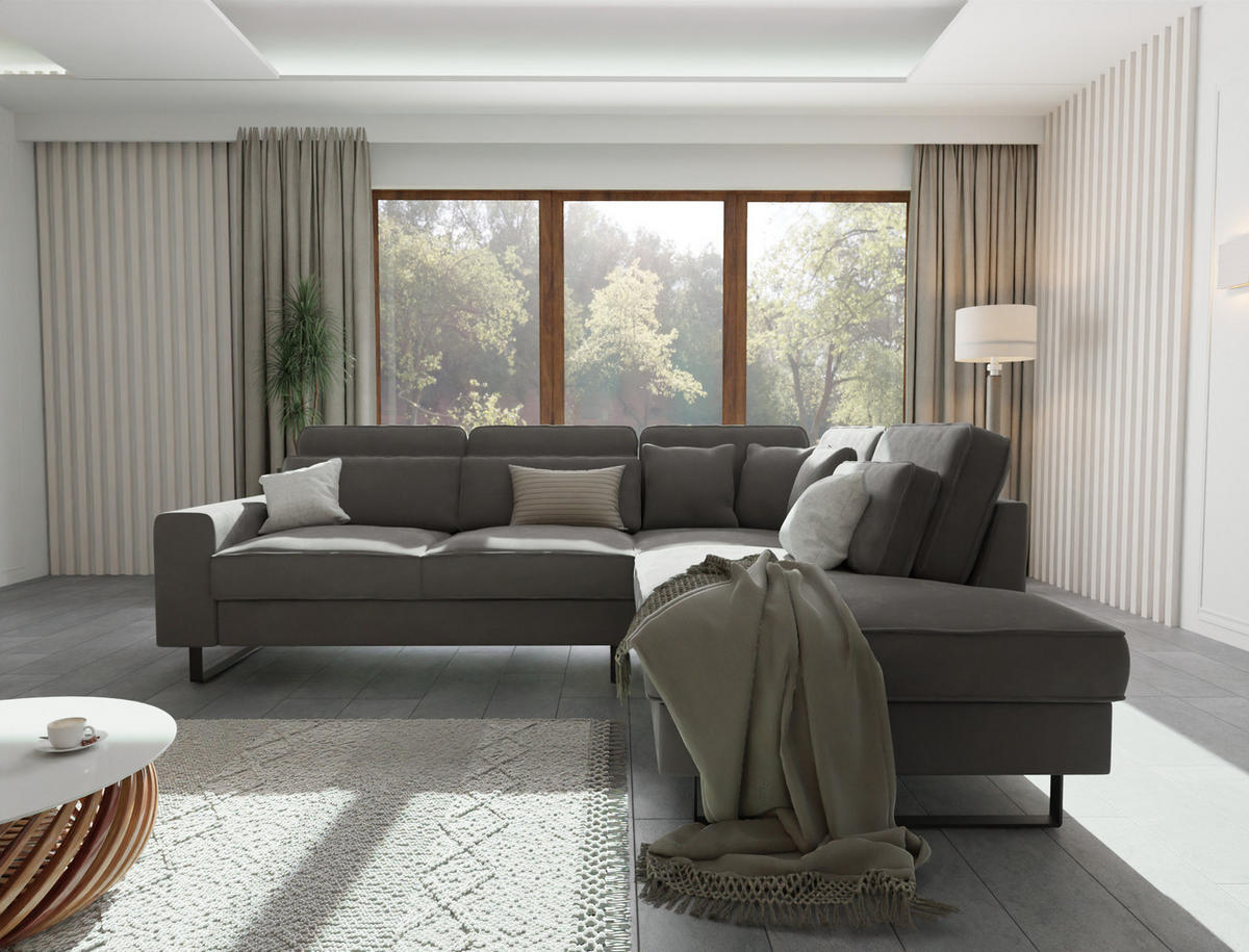 ECKSOFA Zuri Grau Samt - Schwarz/Grau, Holz/Kunststoff (290/231cm) - S-Style Möbel
