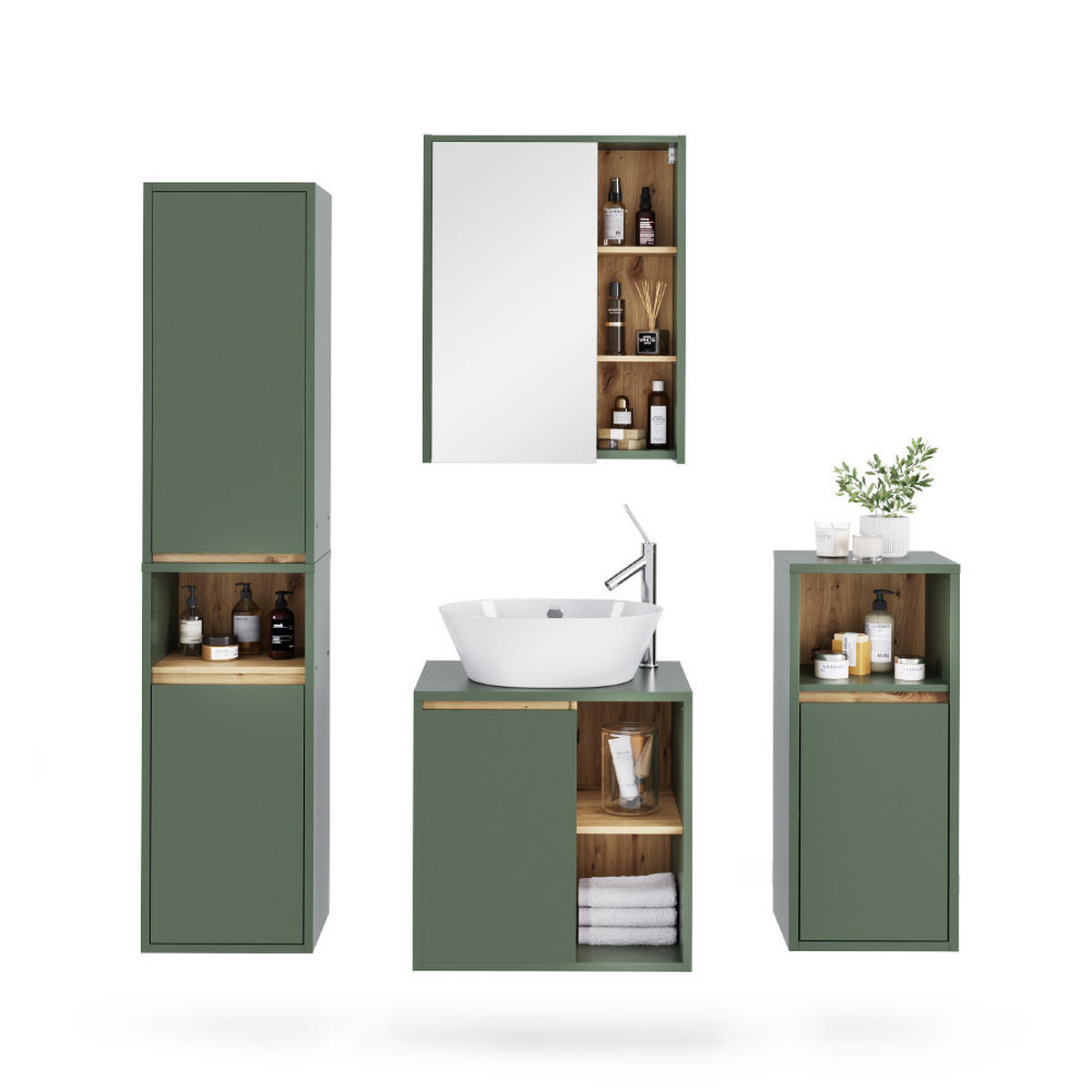 SESTAVA KOUPELNOVÉHO NÁBYTKU Viola Zelená/umělecká - dub artisan/zelená barva, kompozitní dřevo (60/60/45.5cm) - Vicco