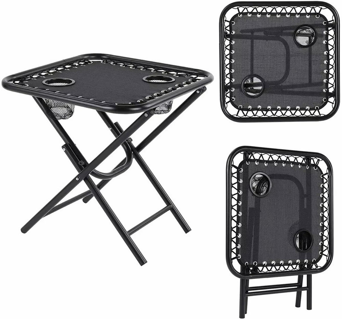 SONNENLIEGEN 2er Set klappbar mit Tisch, Schwarz - Schwarz, Metall (64/90/110cm) - Kaket