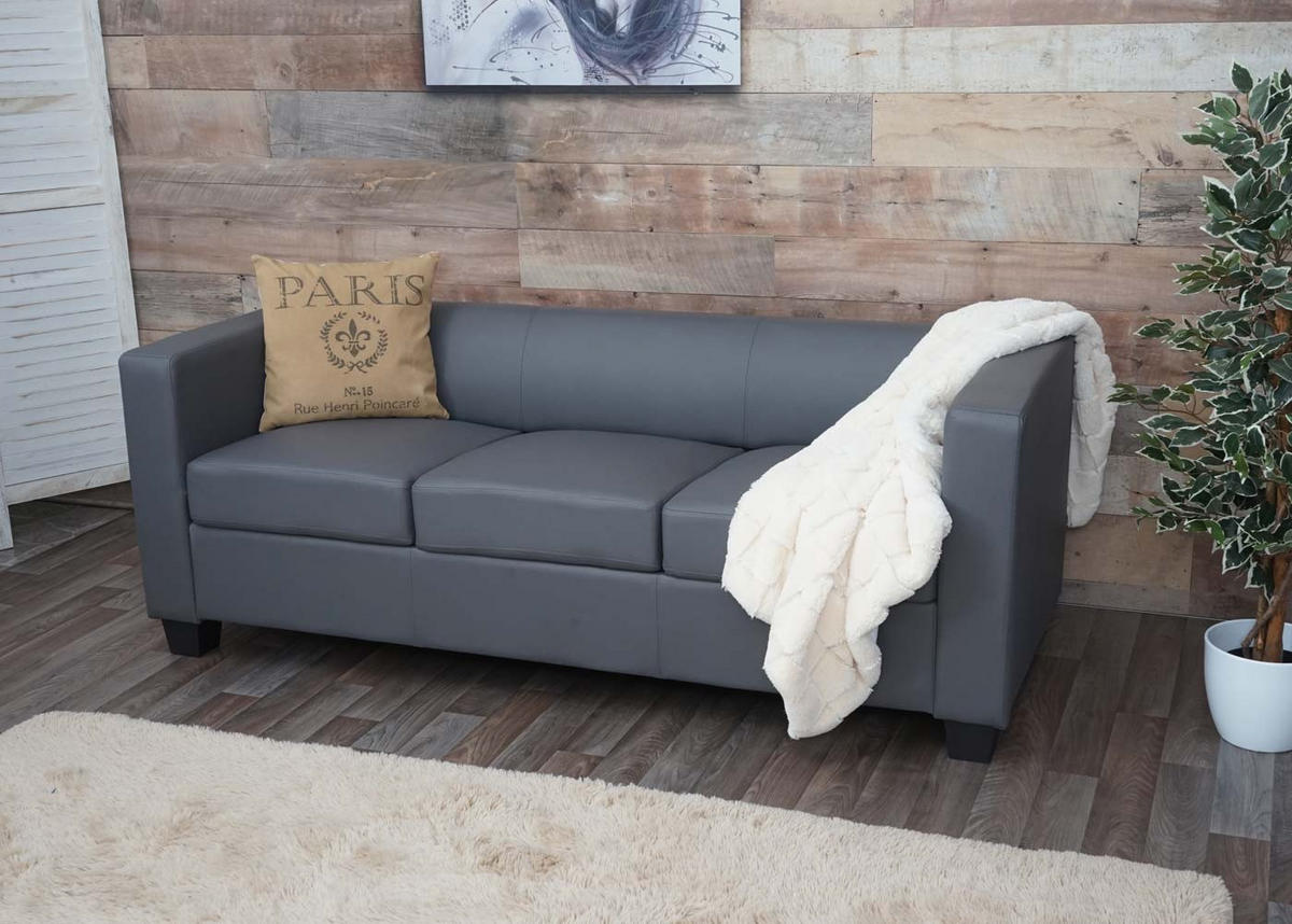 3ER SOFA Grau - Dunkelgrau/Grau, Textil (191/70/75cm) - MCW
