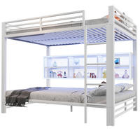 ETAGENBETT 140/200 cm weiß aus Metall mit 6 Stauraumschränken und LED - Weiß, Metall (140/200cm) - OKWISH