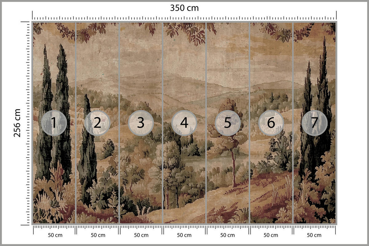 FOTOTAPETE für Schlafzimmer Vintage Landschaft Natur Modern Retro Panorama 350x256 - Gelb/Beige, Papier (350/256cm) - Muralo