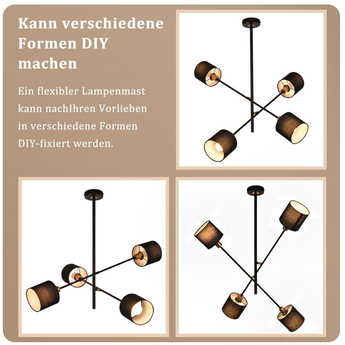 HÄNGELEUCHTE Reiner 4-flammig 68/68/85 cm - Schwarz, Metall (68/68/85cm) - Nettlife