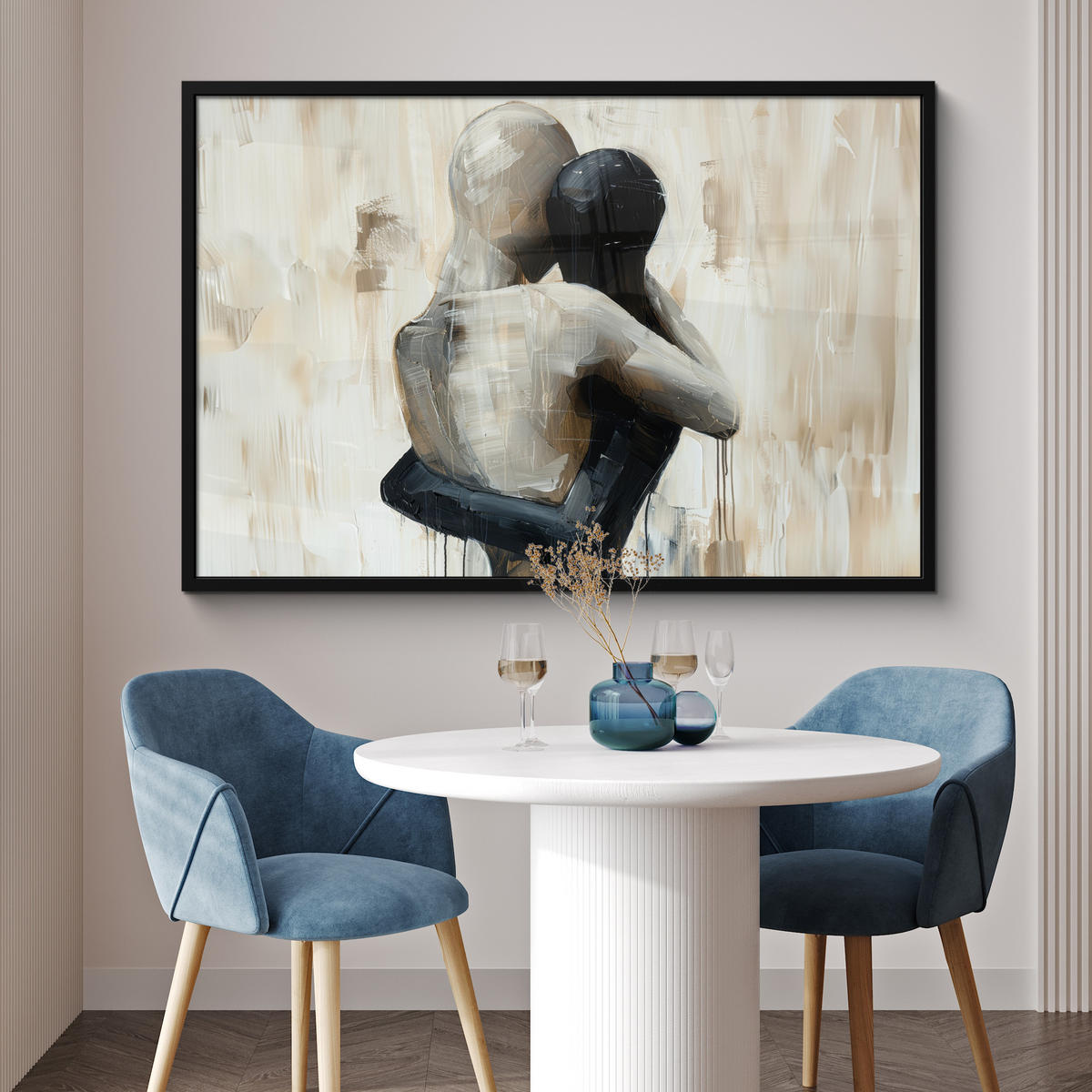 POSTER MIT RAHMENGERAHMTES BILD Abstrakt - Liebe - Schwarz und weiß - Modern 120x80 cm - Schwarz, Papier (120/80cm) - MuchoWow