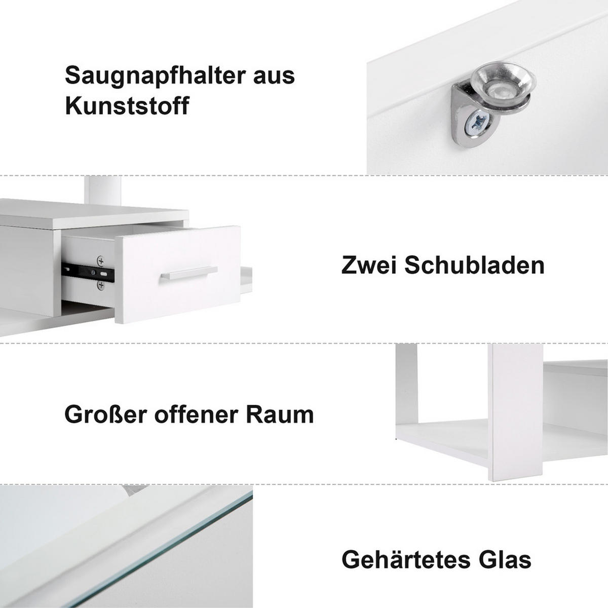 COUCHTISCH 100x50cm Weiß Glasplatte Schließfächer Stauraum Modern - Weiß, Holz (116.3/63/13.3cm) - FLIEKS
