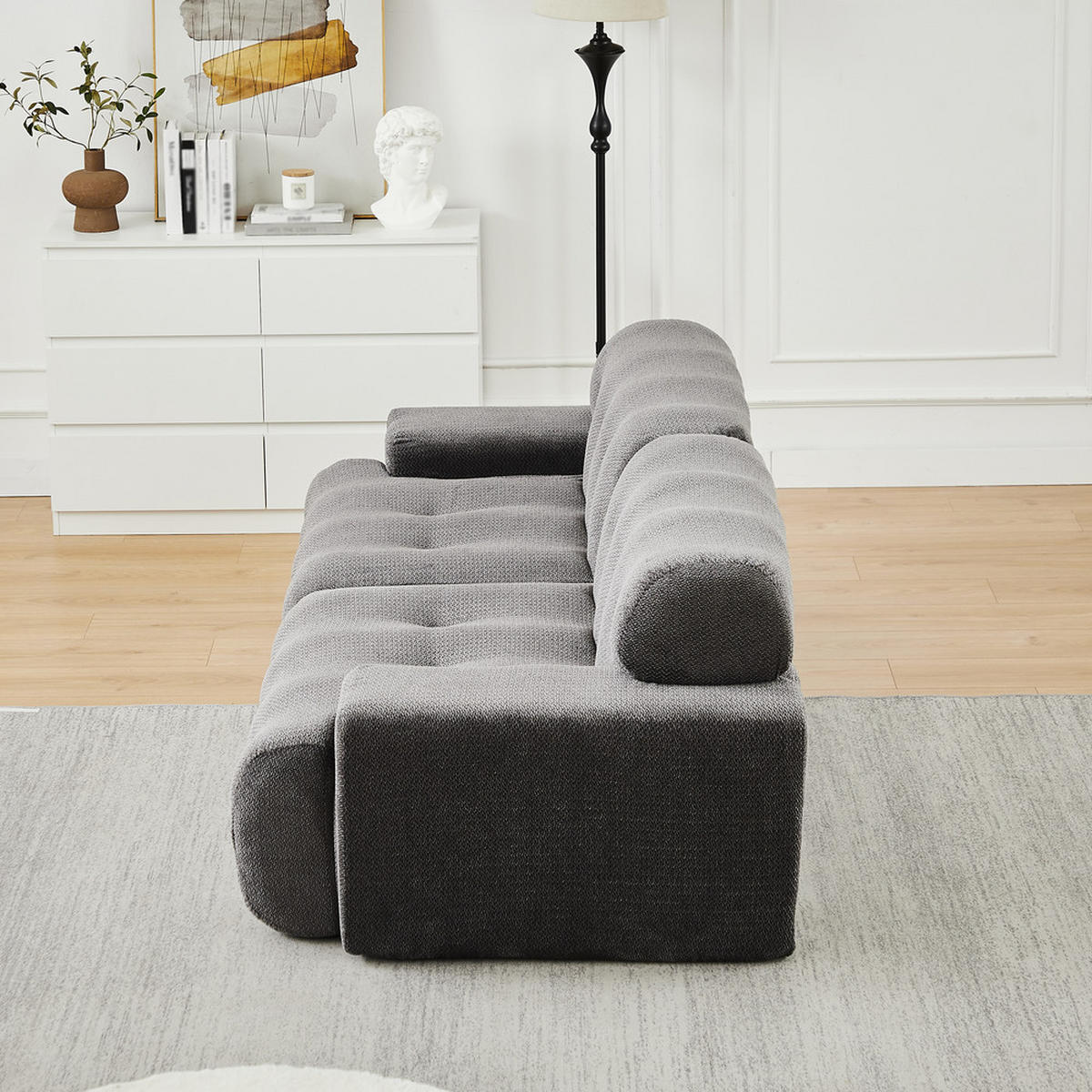 2-SITZER-SOFA Stoffbezug 224cm Grau Geschwungen - Grau, Textil (104/66/224cm) - Raelunyi