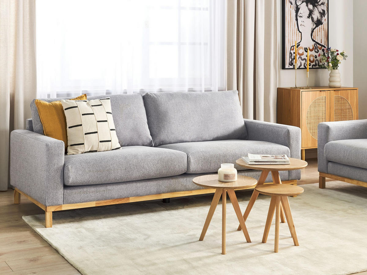 3-SITZER-SOFA grau/hellbraun Siggard - Hellbraun/Grau, Textil (217/84/92cm) - Beliani
