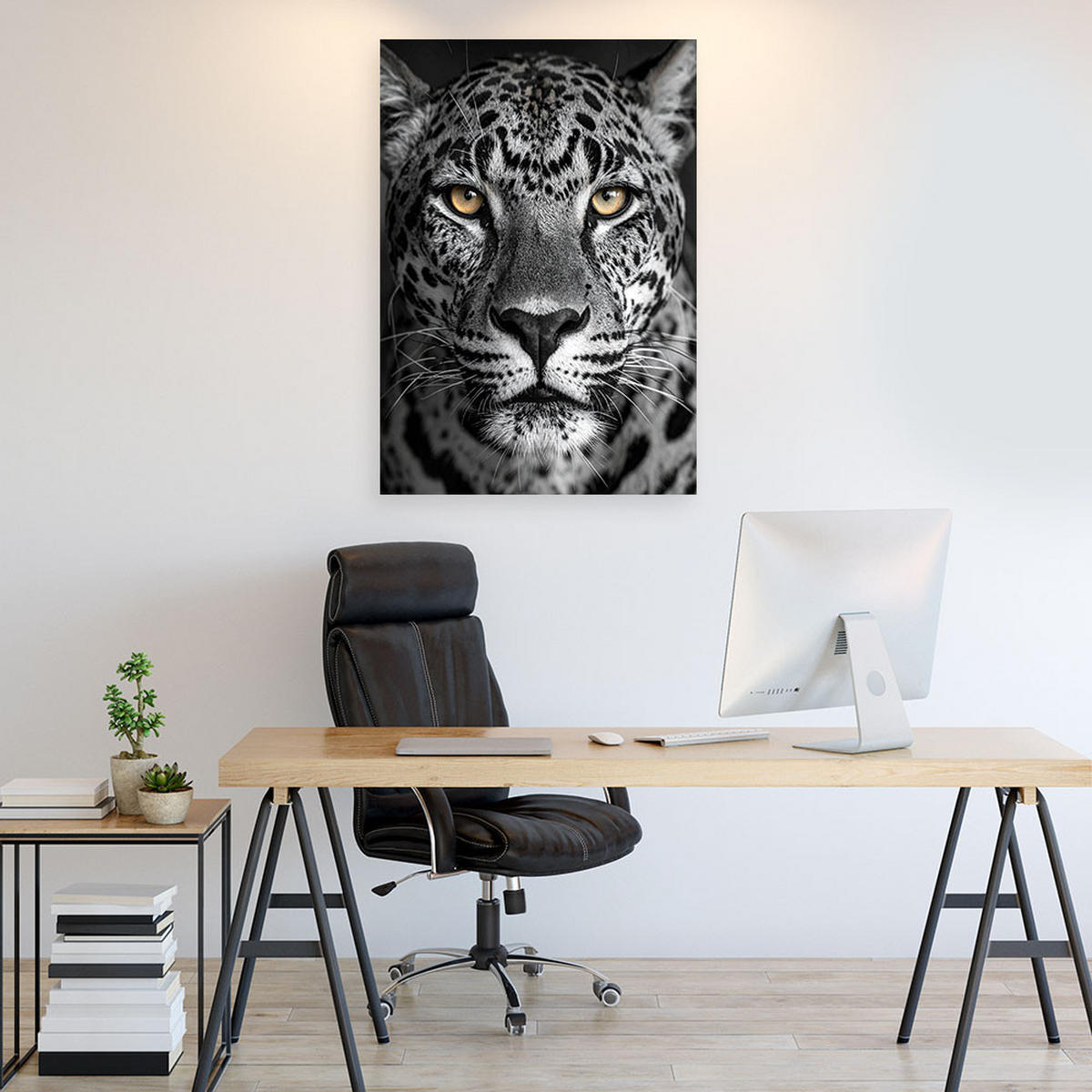 BILD auf Leinwand, Jaguar Tiere Natur schwarz-weiß - Schwarz, Textil (40/60cm) - Feeby