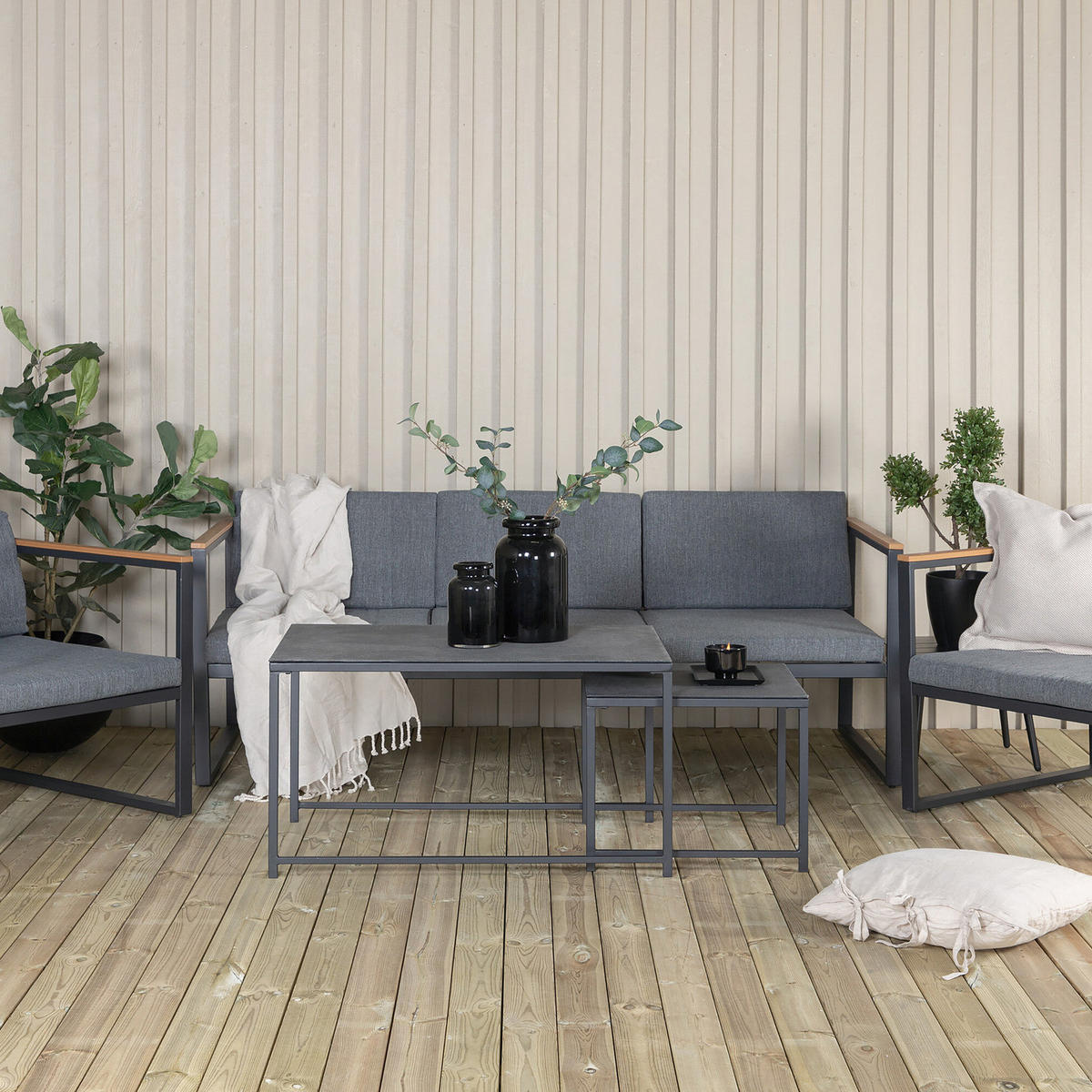 LOUNGESET - Schwarz - Stahl - 188 x 67 x 80 cm - Schwarz, Metall - home24