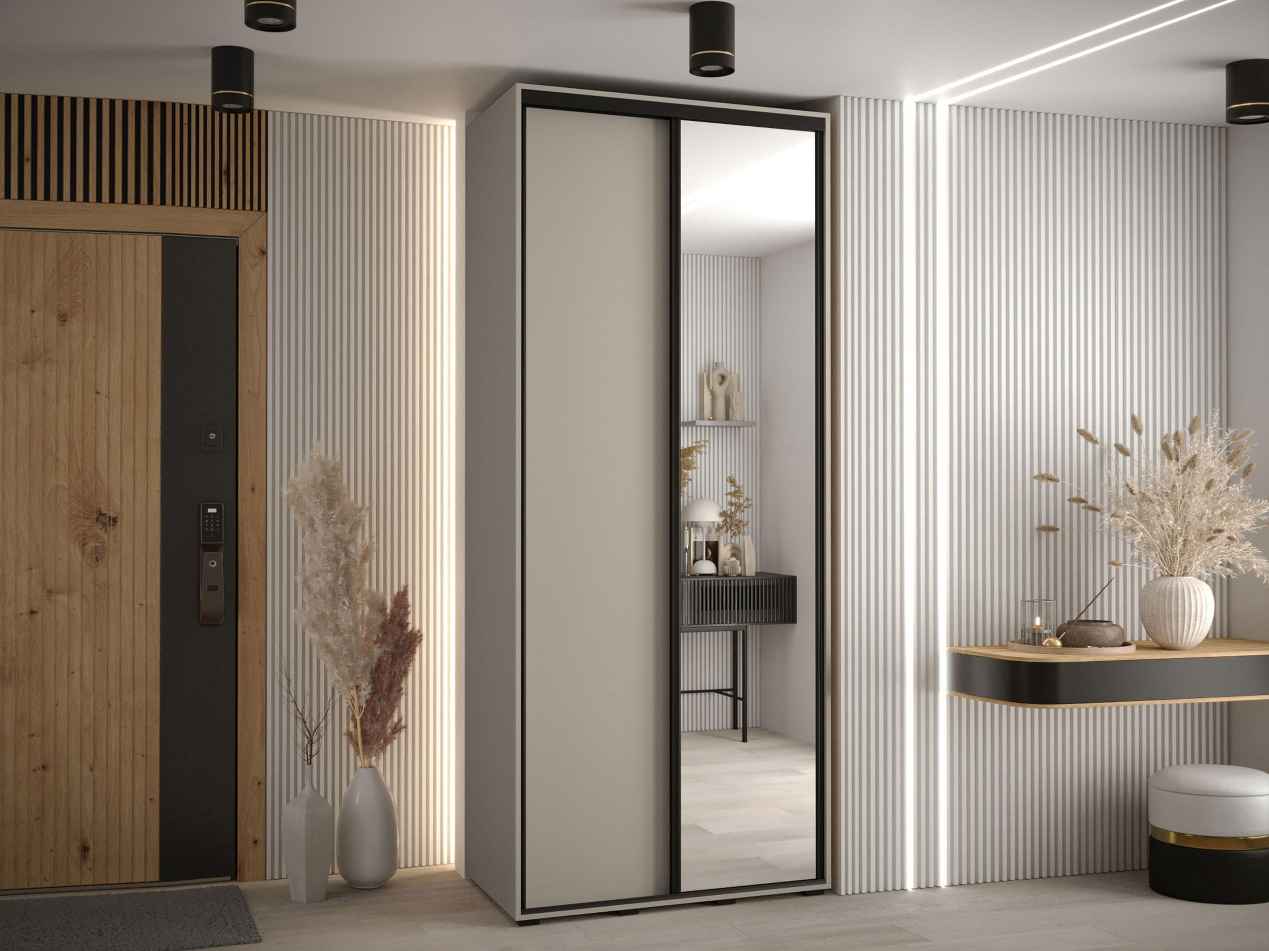 KLEIDERSCHRANK Dakota 3 120 cm - Beige/Schwarz, Holzwerkstoff/Kunststoff (120/235/60cm) - MIRJAN24