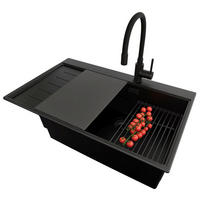 GRANITSPÜLE Sydney, 2-er set Alles Schwarz 78/50 cm 1 Becken + Küchenarmatur 40/38 cm + Ablauf-Set + Küchenzubehörset ab 60er Unterschrank - Schwarz, Kunststoff (78/20/50cm) - Primagran