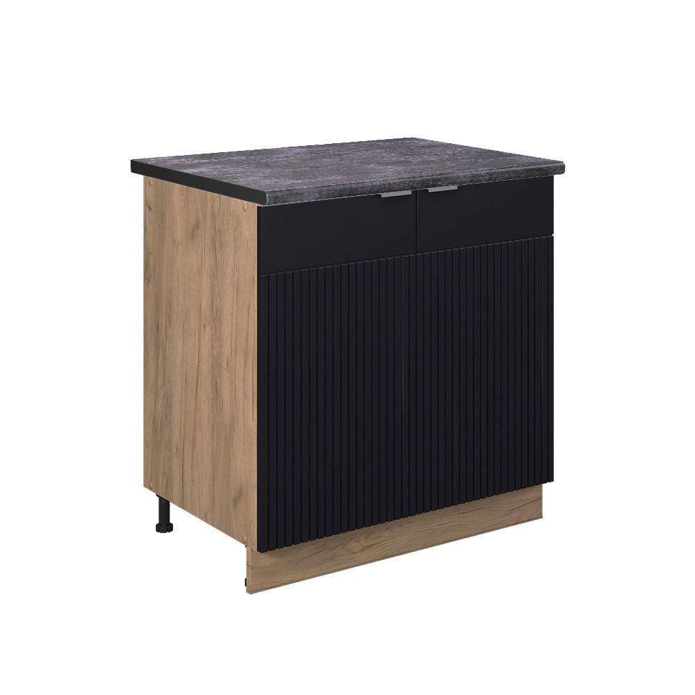 SPÜLENUNTERSCHRANK Fame-Line, Schwarz gestreift, 80 cm mit Regal, AP Anthrazit - Eiche Wotan/Schwarz, Holzwerkstoff (80/82/60cm) - Vicco