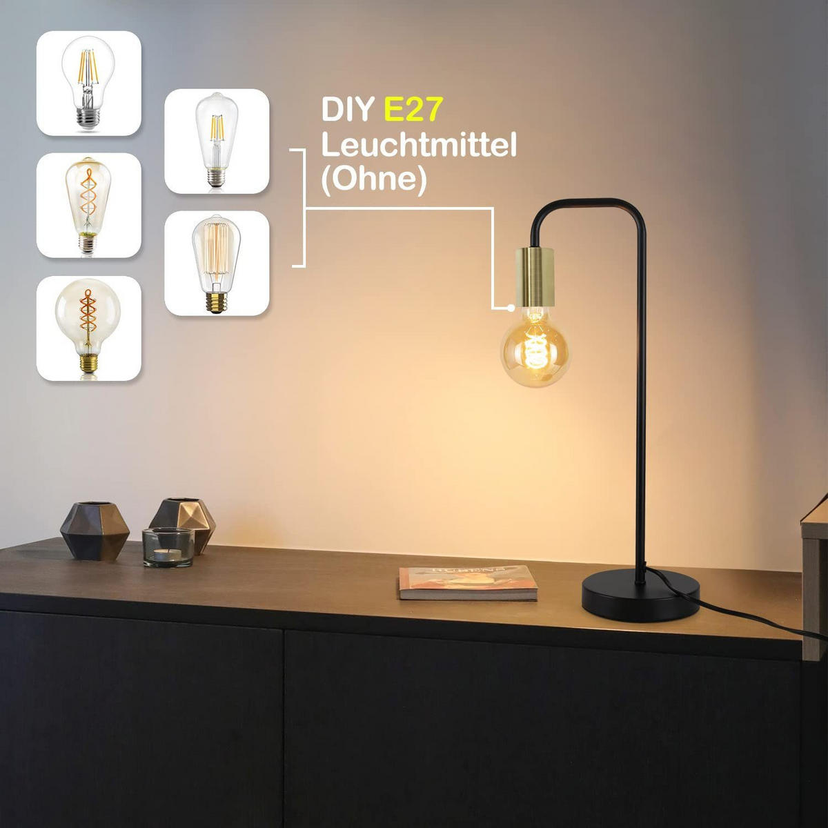 TISCHLEUCHTE Sylnekk 48.5/14.0/21.5 cm - Schwarz, Metall (21.5/48.5/14cm) - ZMH