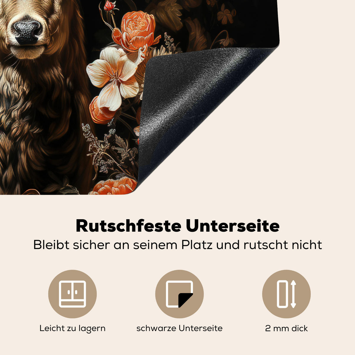 HERDABDECKPLATTE Hirsch - Tier - Blumen - Natur - Botanisch 57x51 cm - Kupferfarben, Kunststoff (57.6/51.6/0.2cm) - MuchoWow