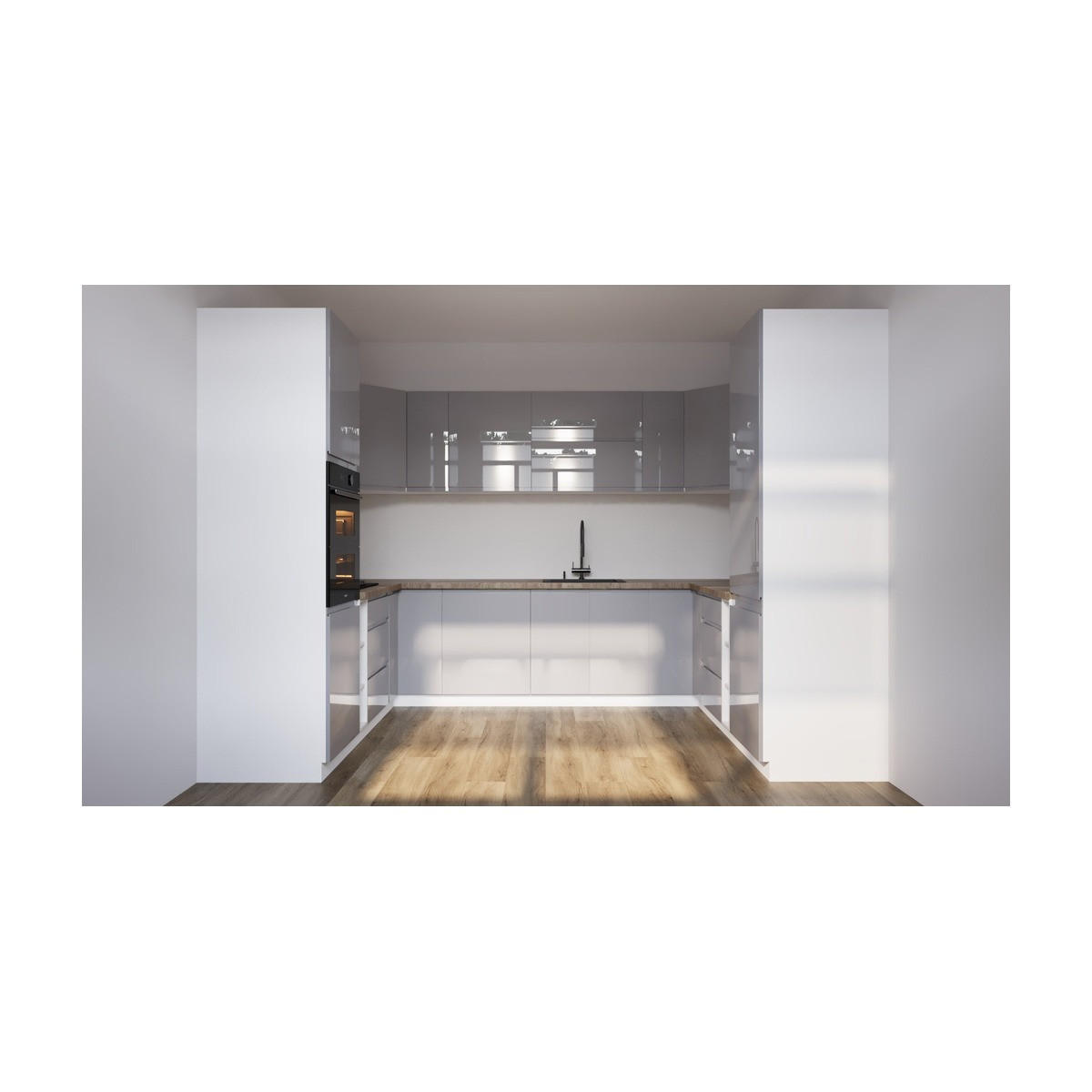 KÜCHENLEERBLOCK – 320 cm – K102-G780 – Velmora – Grau – ohne E-Geräte - Grau, Holzwerkstoff (320/212/230cm) - ROYAL24_MARKT