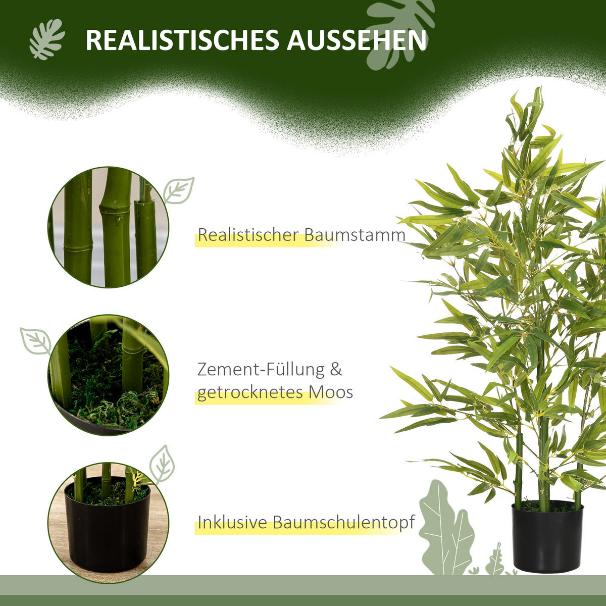 KÜNSTLICHER Bambus groß 90 cm Kunstpflanze - Grün, Kunststoff (90cm) - HOMCOM