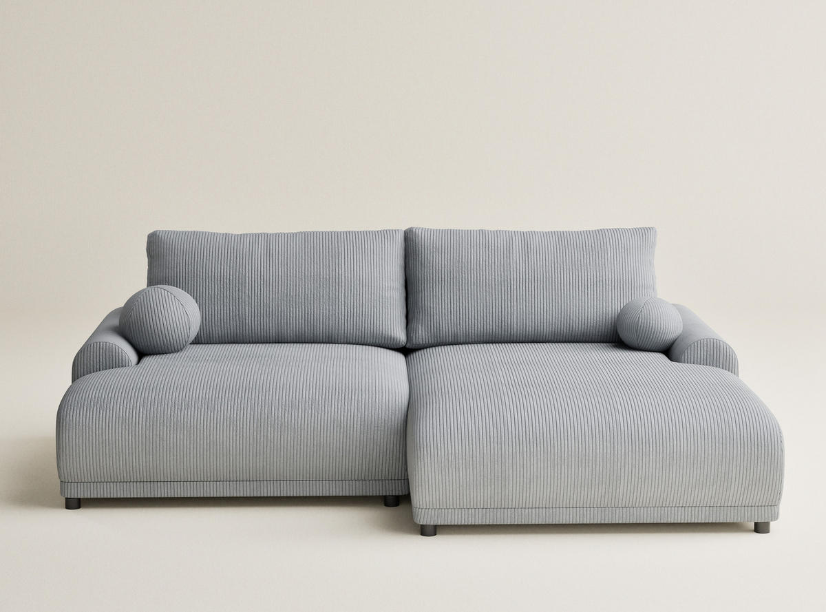 ECKSOFA MIT SCHLAFFUNKTION Tallin Hellgrau Samtstoff - Blaugrau/Schwarz, Holz/Holzwerkstoff (240/145cm) - Maison de Reve