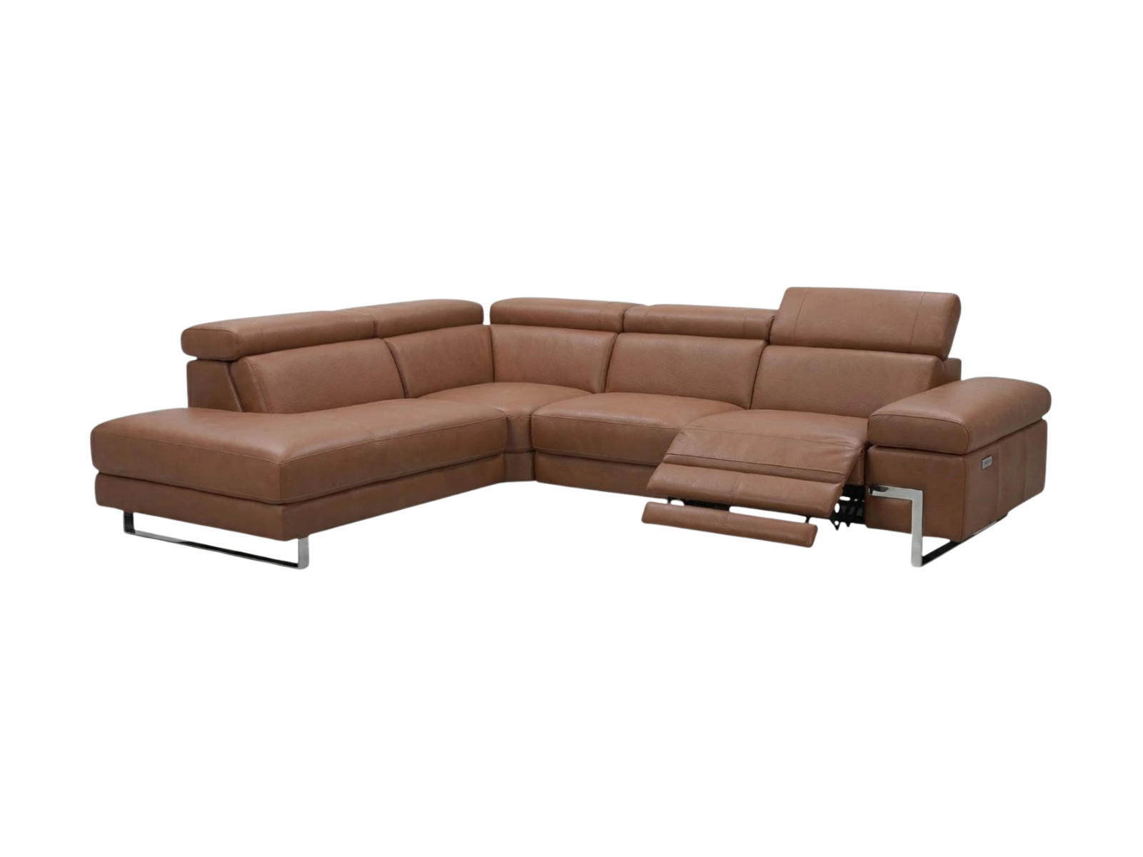 ECKSOFA Opera Echtleder mit 1 x Relaxfunktion Cognacbraun - Cognac, Leder/Metall (218/269cm)