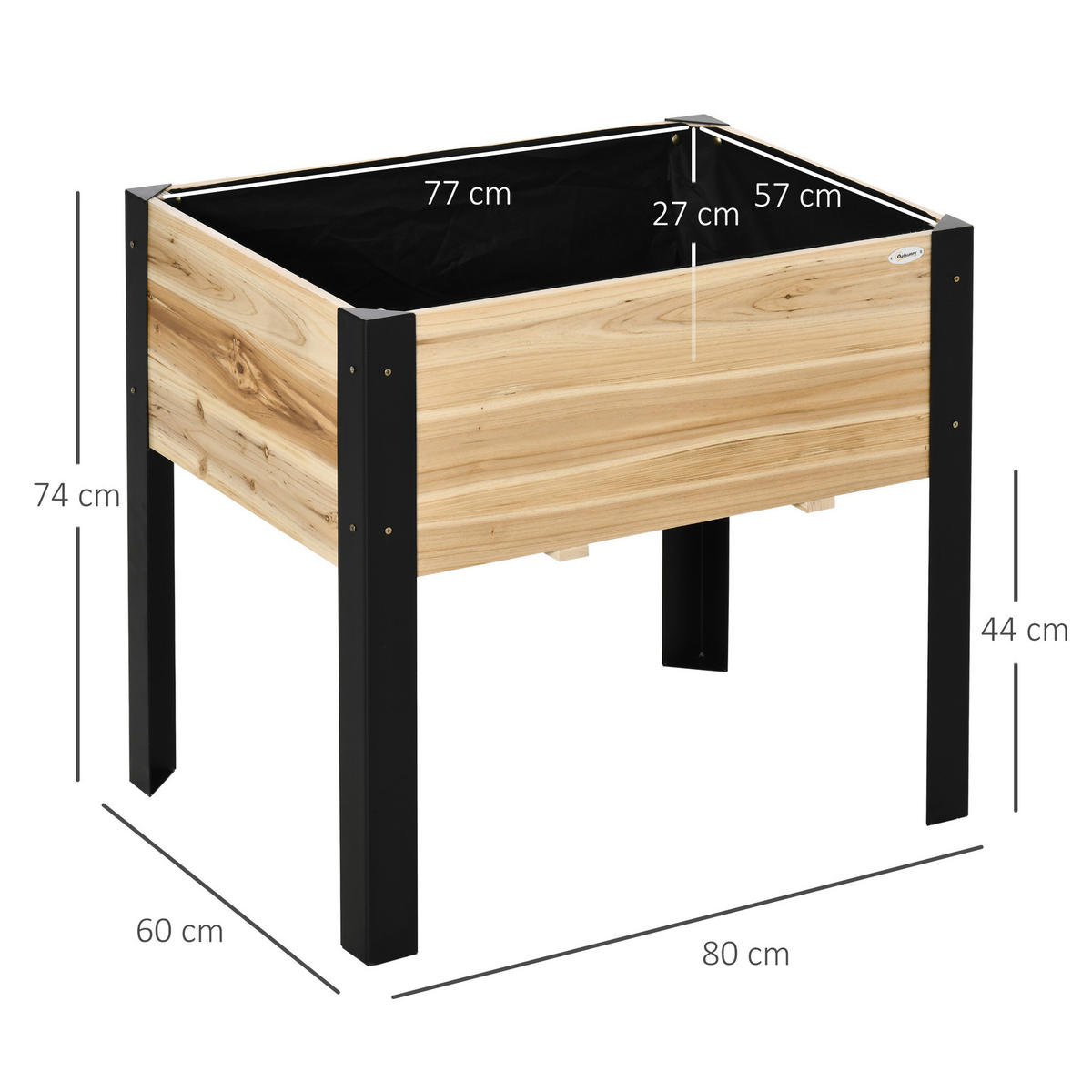 HOCHBEET DE-16037 mit Drainagevlies Holz/Schwarz - Naturfarben, Holzwerkstoff (80/74/60cm) - ComfortXL
