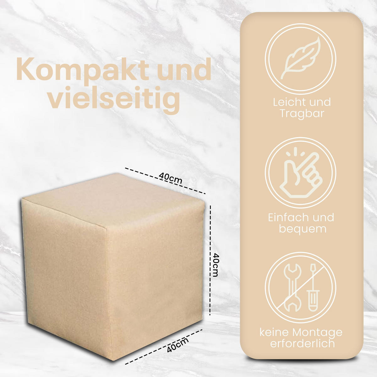 SITZWÜRFEL 40 x 40 x 40 cm Beige mit Polsterung und Holzwerkstoffrahmen für Wohnzimmer - Beige, Textil (40/40/40cm) - Best For Home