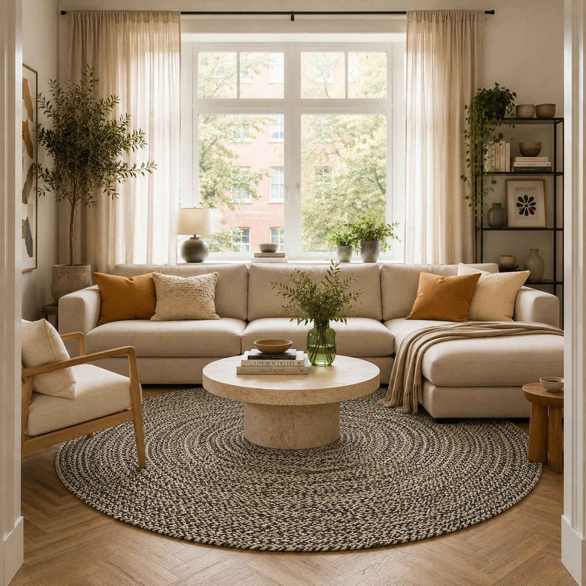 NATURFASER TEPPICH HANDGEFERTIGT JUTE KAYA RUND - Anthrazit, Textil (200/200cm) - Pergamon