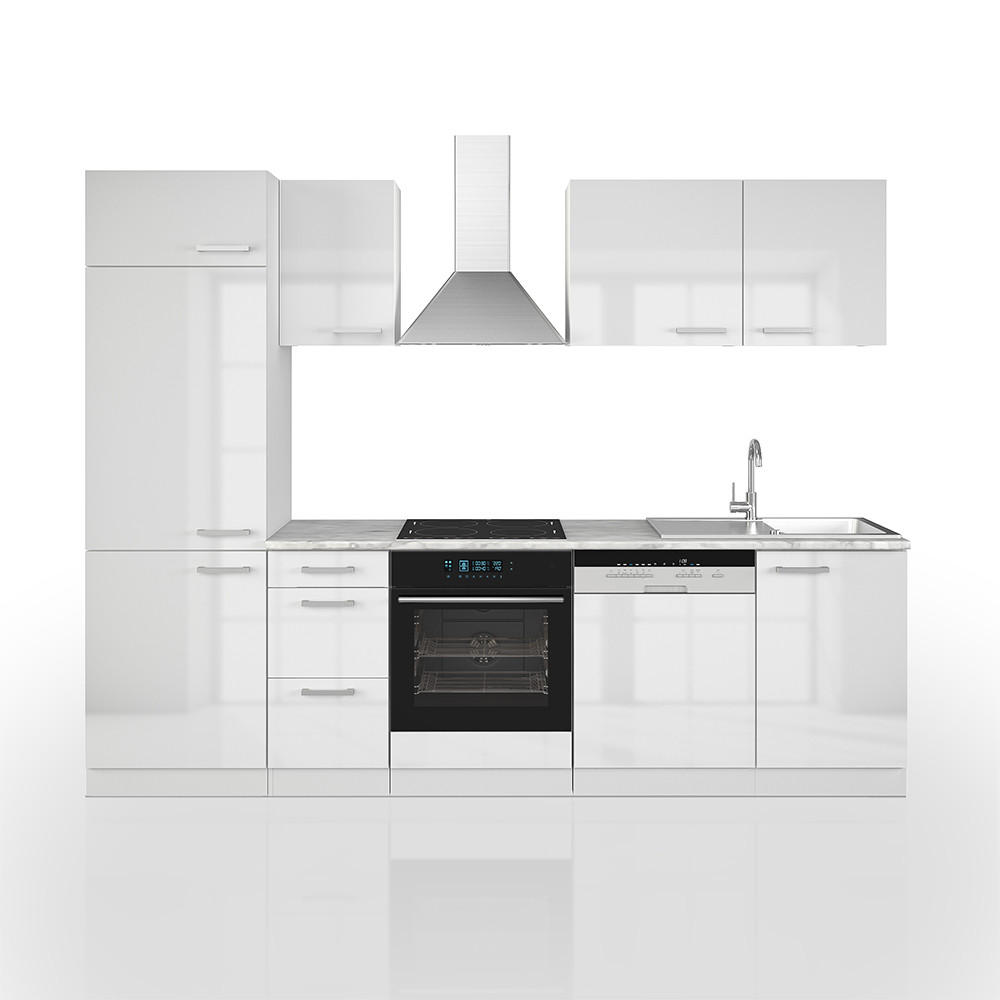 KITCHENETTE Optima, Alb lucios ridicat/Alb, 270 cm fara blat