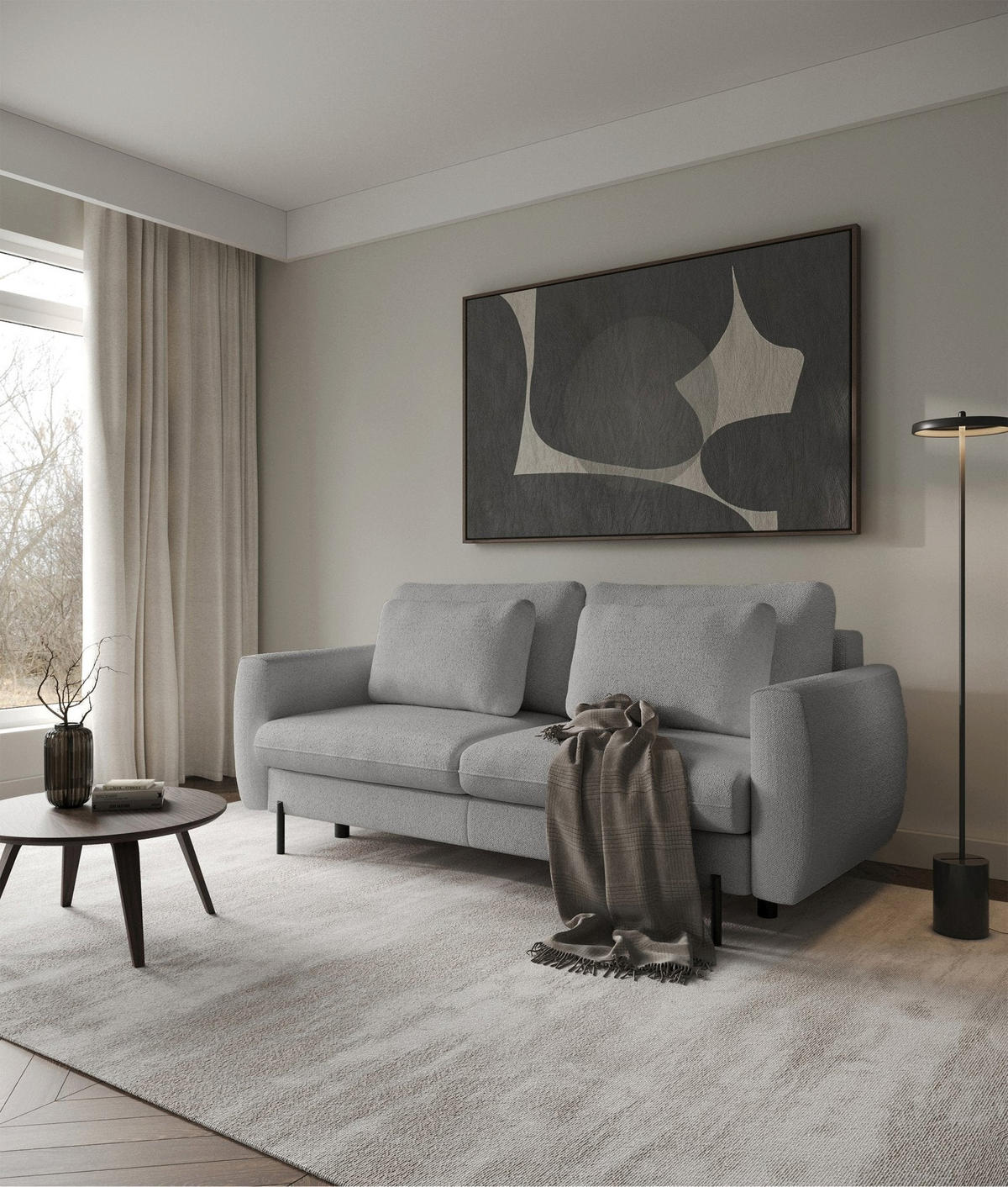 SOFA Rane Grau mit Schlaffunktion - Schwarz/Grau, Textil/Metall (236/90/102cm) - Selsey