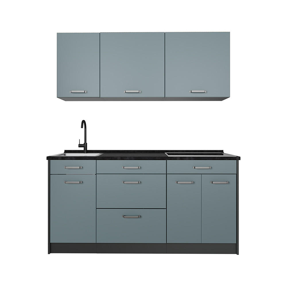 SINGLEKÜCHE R-Line, Blau-Grau/Anthrazit, 160 cm ohne Arbeitsplatte - Anthrazit/Blaugrau, Holzwerkstoff (160/81.6/46cm) - Vicco