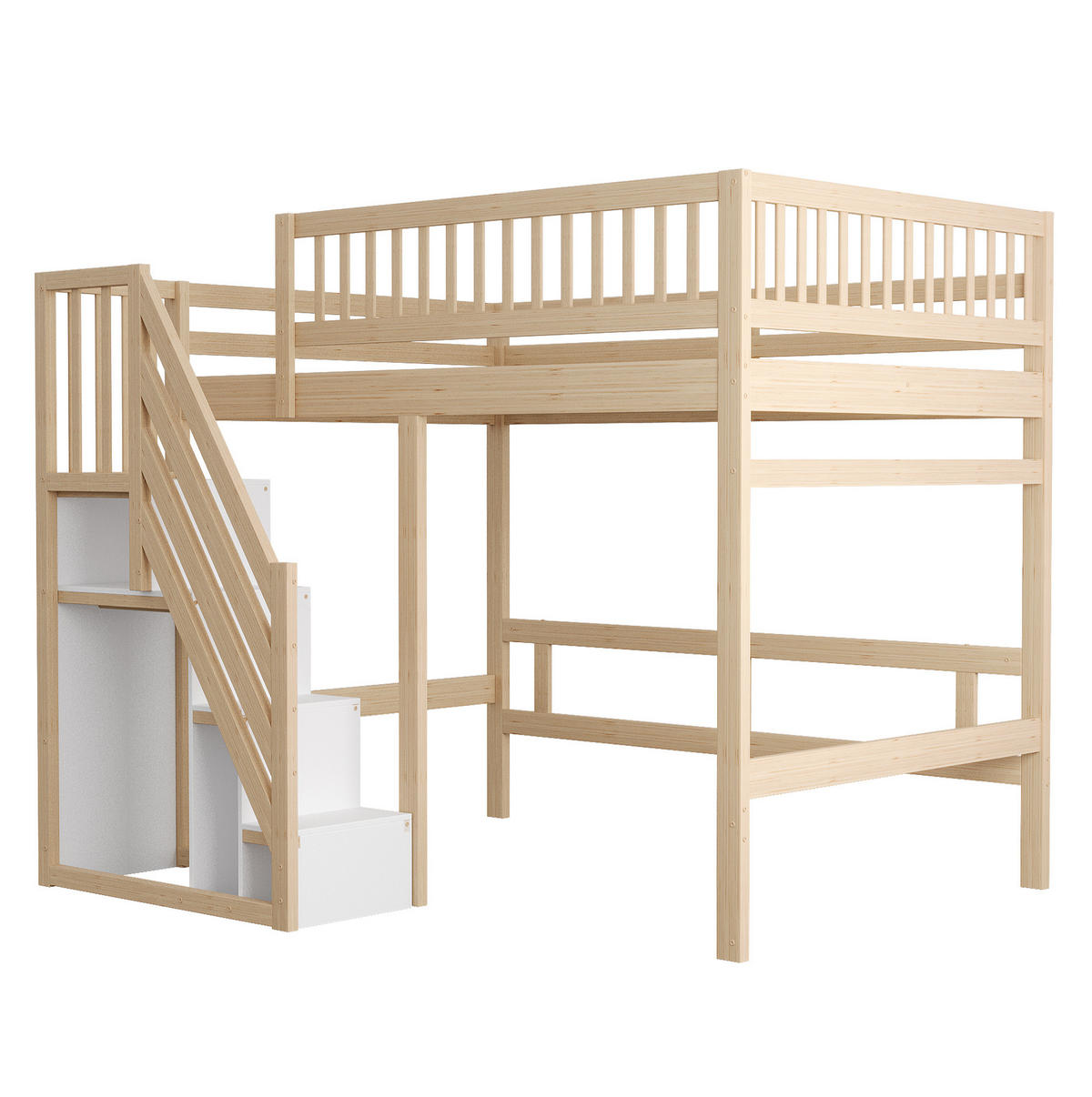 HOCHBETT 140/200 cm Natur Holz mit Stauraumtreppe ohne Matratze - Naturfarben, Holz (140/200cm) - MIVRAY