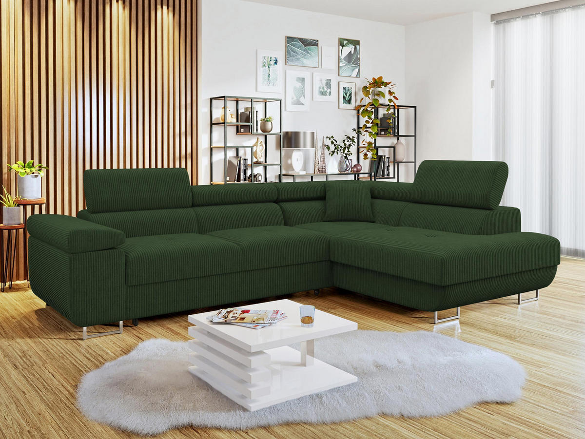 ECKSOFA Torezio Cord, Seite: Rechts - Dunkelgrün, Holz/Textil (274/203cm) - MIRJAN24
