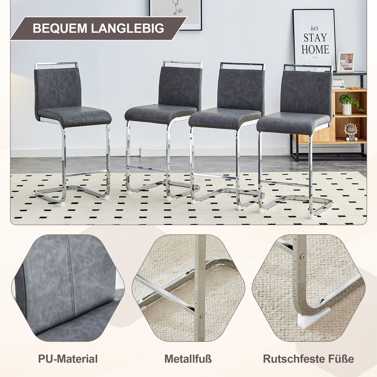 SCHWINGSTUHL DE-36484 2er Set mit PU-Bezug Dunkelgrau - Dunkelgrau, Metall (46.5/96.5/38.9cm) - ComfortXL