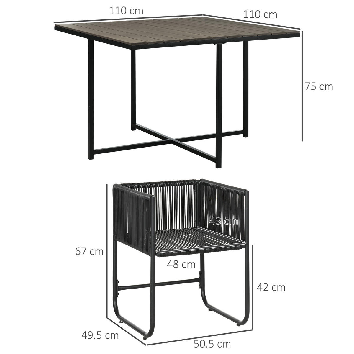 OUTDOOR ESSGRUPPE DE-06703 5-teilig mit Sitzkissen Schwarz/Grau - Grau, Kunststoff/Metall - ComfortXL