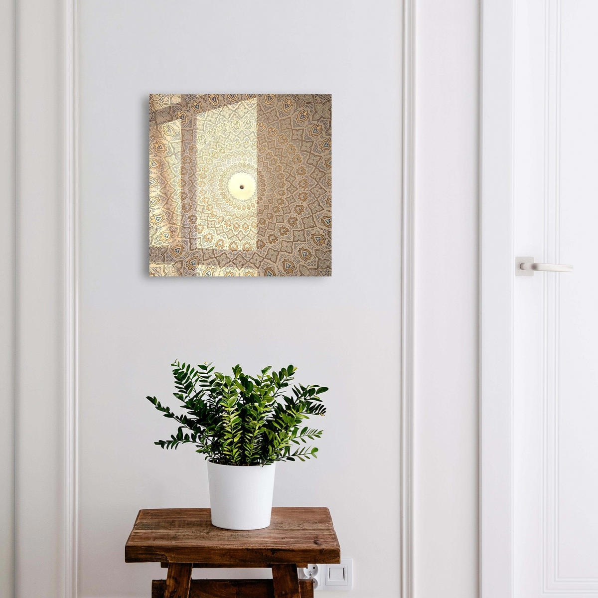 SCHLÜSSELBOX Schwarz 30x30 cm- Türöffnung nach rechts - Dekorative Mandala - Beige, Metall (30/30/5cm) - TULUP