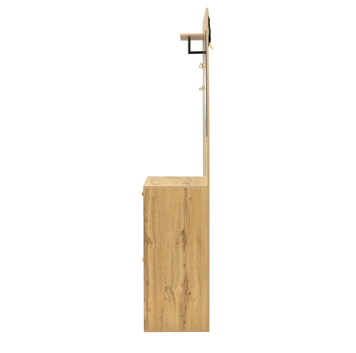 GARDEROBENSET 110/37/185,5 cm mit Spiegel, Sitzkissen, Haken und verstellbaren Regalen, Schwarz/Natur - Schwarz, Holzwerkstoff (110/185.5/37cm) - Redom