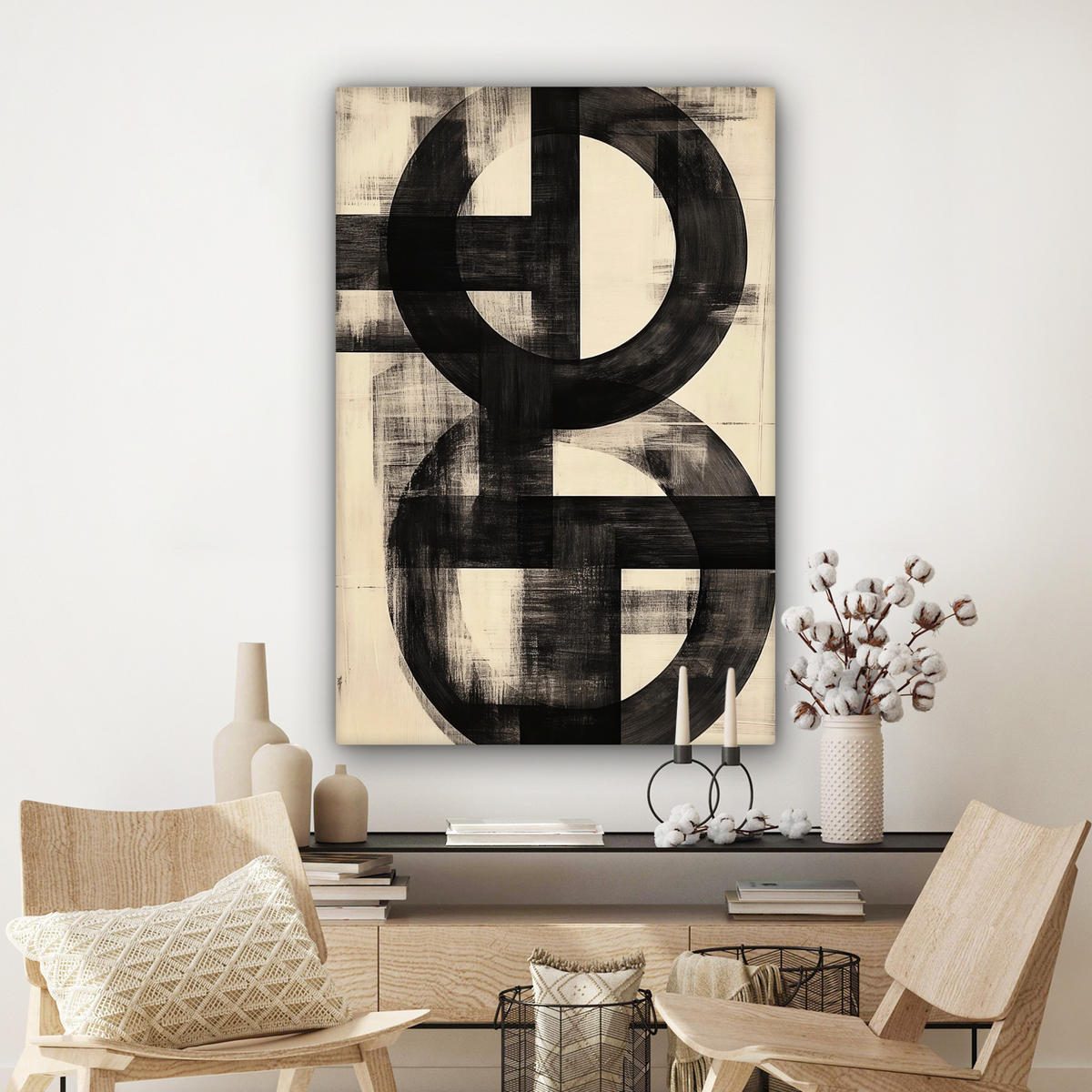 LEINWANDBILD Kreise - Balken - Schwarz - Abstrakt Deko XXL 80x120 cm - Schwarz, Textil (80/120cm) - MuchoWow