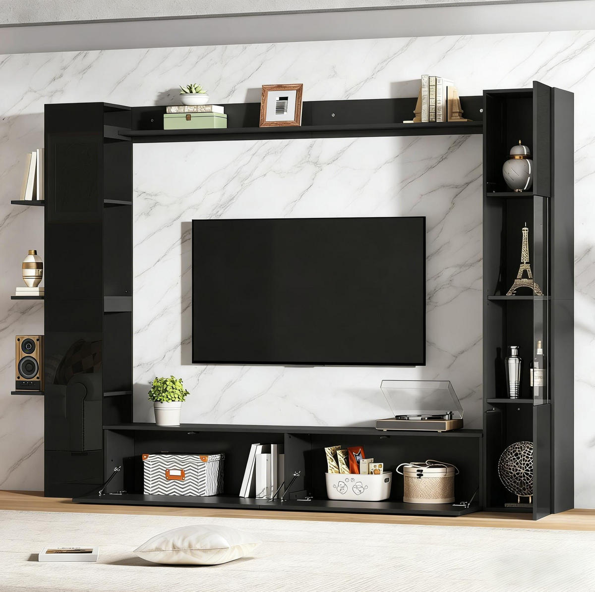 WOHNWAND mit TV-Schrank 245 x 30 x 170 cm 4-tlg. - Schwarz, Holzwerkstoff (30/170/245cm) - Beauniv