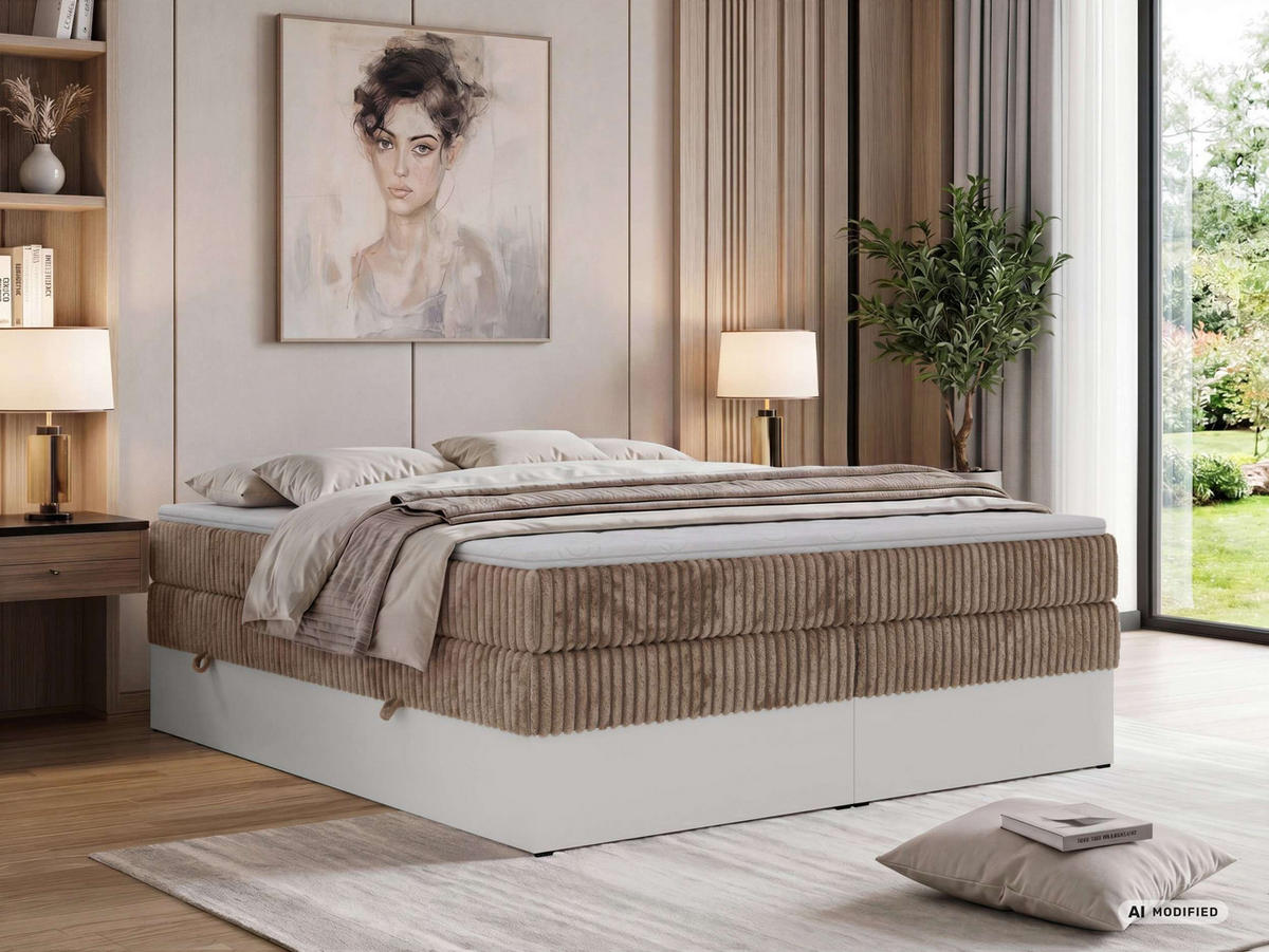 BOXSPRINGBETT TRAVIT ZERO KING 140/200 - Braun Cord - Topper T25 - H3 - Schwarz/Braun, Kunststoff/Textil (140/200cm) - MKS