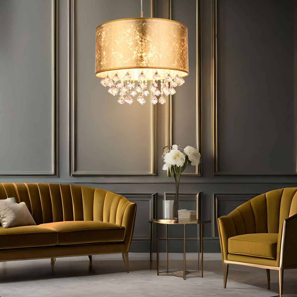 LED HÄNGELEUCHTE AMY Silber Gold - Goldfarben, Textil (40/40/140cm) - Globo Lighting