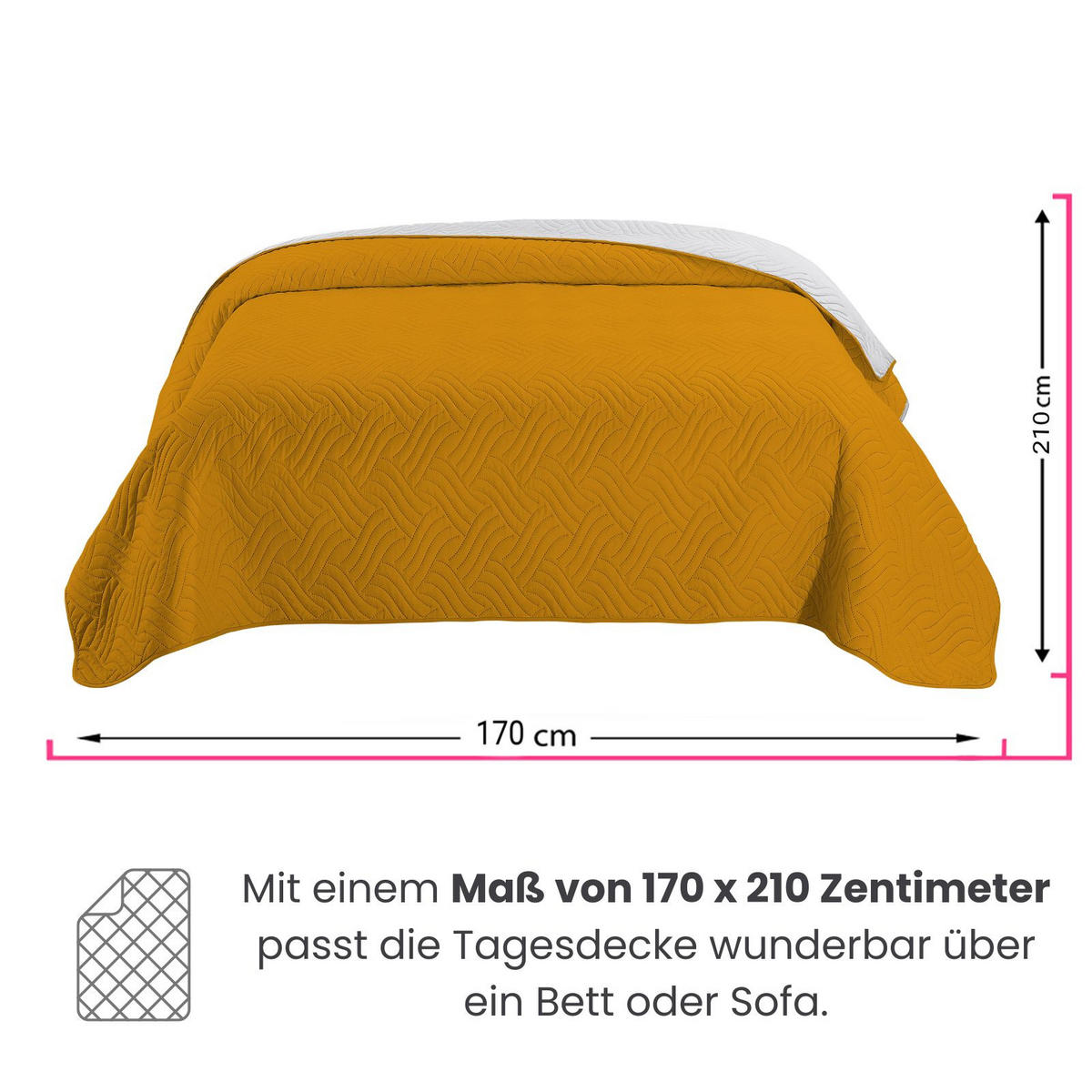 TAGESDECKE Wende-Design gelb 170/210 cm Duo-Color - Gelb, Textil (170/210cm) - wometo
