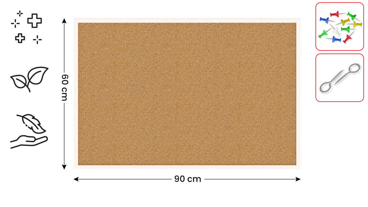 PINNWAND mit weißem Naturholzrahmen 90x60cm - Weiß, Holz (90/60/1.5cm) - ALLboards