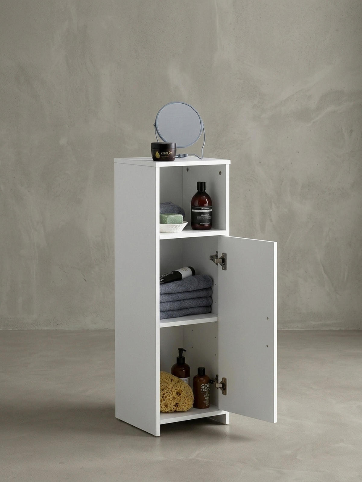 BADSCHRANK Weiß 30x95,5x30 cm aus Melamin mit kratzfester Oberfläche - Schwarz/Weiß, Holz/Metall (30/96/30cm) - KADIMA DESIGN