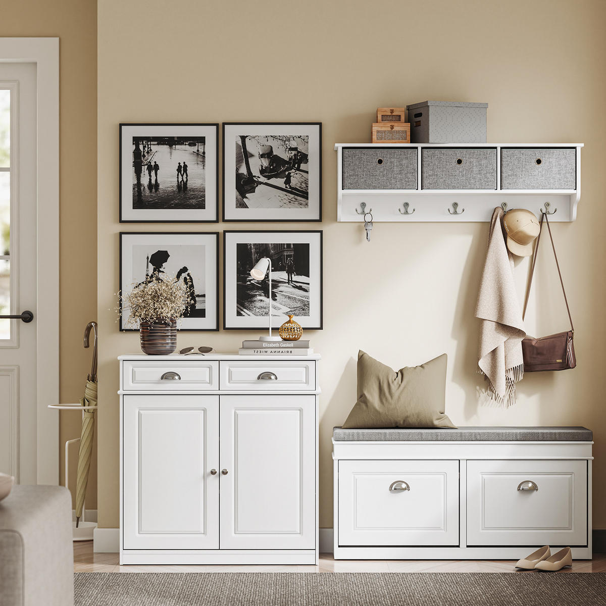 SCHUHSCHRANK mit Schubladen, für 12–15 Paar Schuhe, Weiß - Weiß, Holzwerkstoff (80/82/35cm) - SoBuy